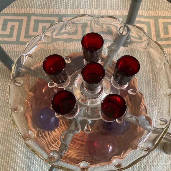 VTG Stemmed Luminarc France Ruby Red Shot Glasses Set of 6 - Picture 3 of 3